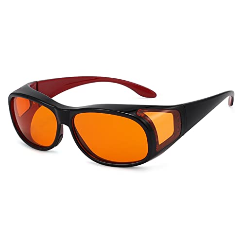 Eyekepper Fitover Blue Light Blocking Glasses – Amber Lens, 100% Anti-Blue Light | Black & Red